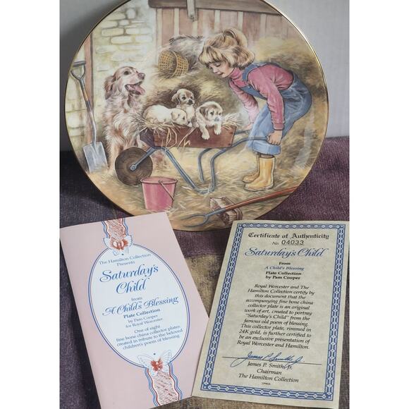 Royal Worcester Other - A Child's Blessing Plate By Pam Cooper Royal Worcester Saturday's Child & COA